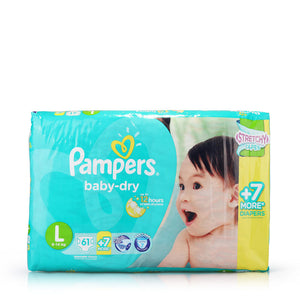 Pampers Baby Dry Diapers L (9-14kg) 61+7pcs