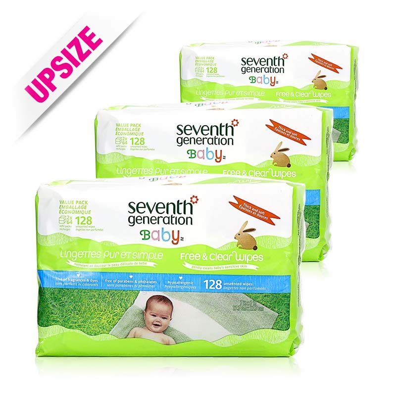 Seventh Generation Free & Clear Baby Wipes Refill 128sheets x 3