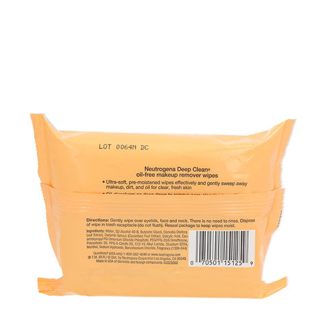 Neutrogena Deep Clean Oil-Free Makeup Remover Cleansing Wipes 25s