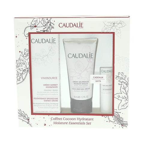 Caudalie Moisture Essentials Limited Edition Set (Vinosource Moisturizing Sorbet 40ml + Hand and Nail Cream 50ml + Lip Conditioner 4.5g) 1box