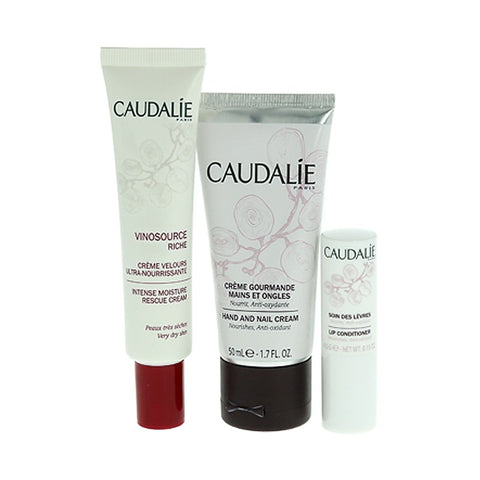 Caudalie Nourishing Essentials Limited Edition Set (Vinosource Intense Moisture Rescue Cream 40ml + Hand & Nail Cream 50ml and Lip Conditioner 4.5g) 1box