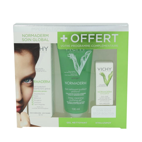 Vichy Normaderm Soin Hydratant Anti-Imperfections Global (Tri-Activ Moisturizer) 50ml with Free Gel Nettoyant Purifiant Profond (Deep Cleansing Purifying Gel) 100ml and Hyaluspot 3ml Limited Edition 1box