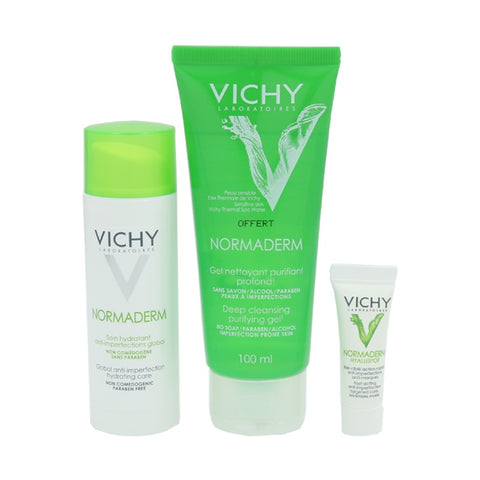 Vichy Normaderm Soin Hydratant Anti-Imperfections Global (Tri-Activ Moisturizer) 50ml with Free Gel Nettoyant Purifiant Profond (Deep Cleansing Purifying Gel) 100ml and Hyaluspot 3ml Limited Edition 1box