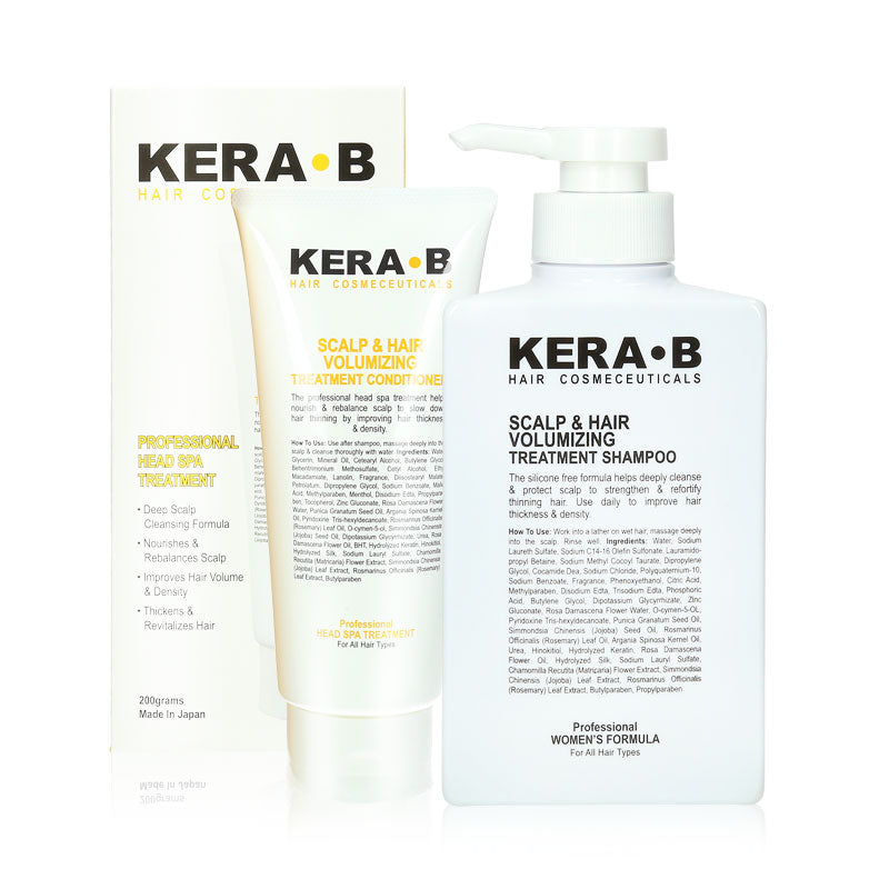 Kera B Scalp & Hair Volumizing Treatment Shampoo Professional Men's Formula 300ml + Conditioner Professional Head Spa Treatment 200g