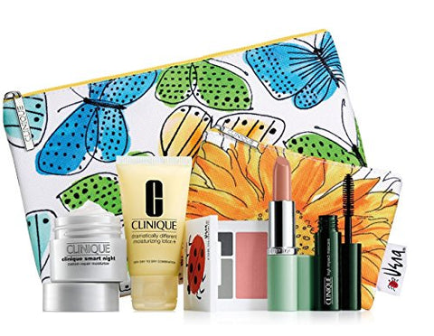 New 2016 Clinique 7 pc Makeup Skincare Gift Set Blue Butterfly Bag (Cool)