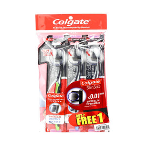 Colgate Slim Soft Charcoal Toothbrush (Ultra Soft) 2+1pcs