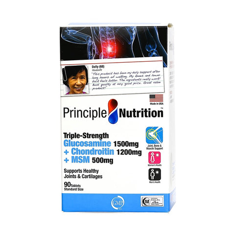 PrincipleNutrition Triple-Strength Glucosamine 1500mg + Chondroitin 1200mg + MSM 500mg 90tabs