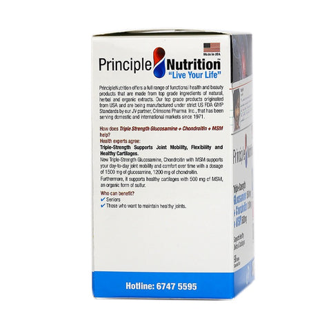 PrincipleNutrition Triple-Strength Glucosamine 1500mg + Chondroitin 1200mg + MSM 500mg 90tabs