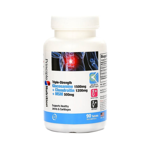 PrincipleNutrition Triple-Strength Glucosamine 1500mg + Chondroitin 1200mg + MSM 500mg 90tabs