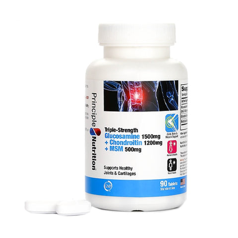 PrincipleNutrition Triple-Strength Glucosamine 1500mg + Chondroitin 1200mg + MSM 500mg 90tabs