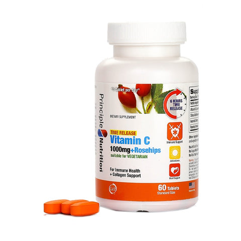 PrincipleNutrition Vitamin C 1000mg + Rosehips - Time Release 60tabs