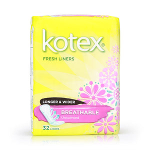 Kotex Fresh Liners Breathable Unscented Longer & Wider 32pcs