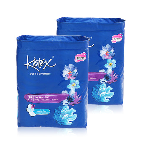 Kotex Pads Soft & Smooth Overnight Wing 28cm 20x2pcs