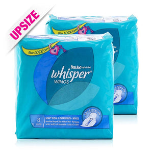 Whisper Heavy Flow & Overnight Sanitary Pads Wing 8pcsx2