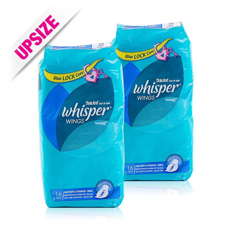 Whisper Heavy Flow & Overnight Sanitary Pads Wing 16pcsx2