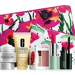 New 2016 Clinique 7 pc Makeup Skincare Gift Set Pink Floral Bag (Warm)