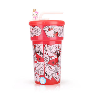 Hello Kitty Mascot Straw Cup-Red 450ml 1pcs