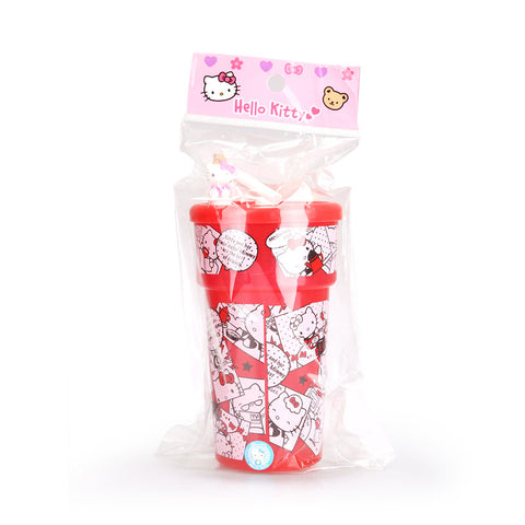 Hello Kitty Mascot Straw Cup-Red 450ml 1pcs