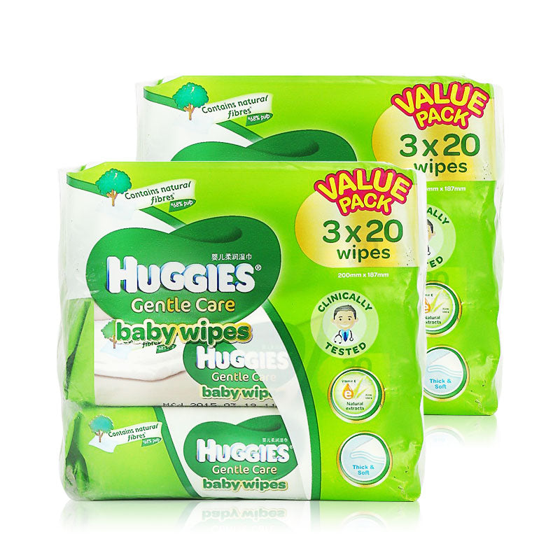 Huggies Baby Wipes Gentle Care 20sx3x2packs