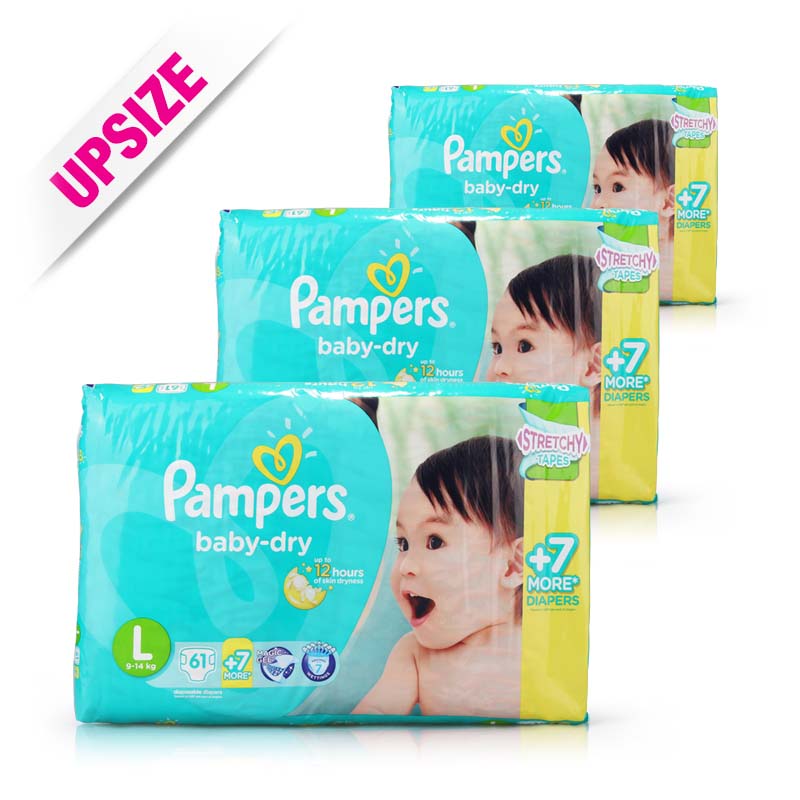 Pampers Baby Dry Diapers L (9-14kg) 61+7pcsx3pack