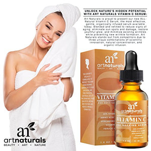 ArtNaturals Enhanced Vitamin C Serum with Hyaluronic Acid 1 Oz - Top Anti Wrinkle, Anti Aging & Repairs Dark Circles, Fades age spots & Sun Damage - 20% Vitamin C Super Strength - Organic ingredients