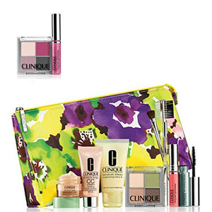 NEW 2015 Clinique 9 Pcs Makeup Skincare Gift Set with Brush Kit & More! ($85+ Value)