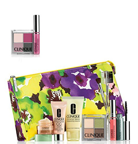 NEW 2015 Clinique 9 Pcs Makeup Skincare Gift Set with Brush Kit & More! ($85+ Value)