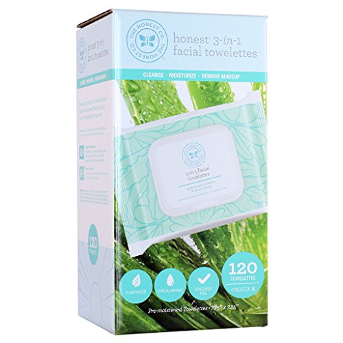 The Honest Company 3-in-1 Hypoallergenic Facial Towelettes, 30 Count (Pack of 4)