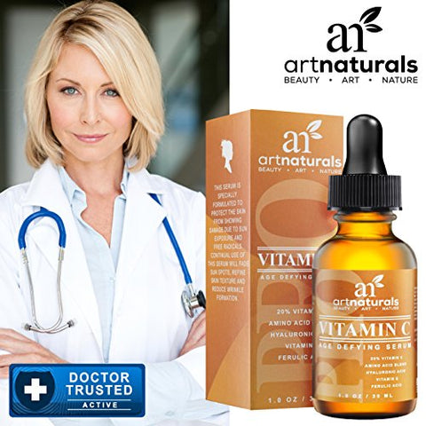 ArtNaturals Enhanced Vitamin C Serum with Hyaluronic Acid 1 Oz - Top Anti Wrinkle, Anti Aging & Repairs Dark Circles, Fades age spots & Sun Damage - 20% Vitamin C Super Strength - Organic ingredients