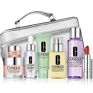 Clinique 8 Pcs the Gift of Great Skin Set in Silvery Train Case