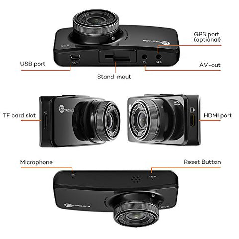 TaoTronics Car Dash Cam HD 1080P Wide Angle with G-Sensor WDR Night Mode 2.7" Screen