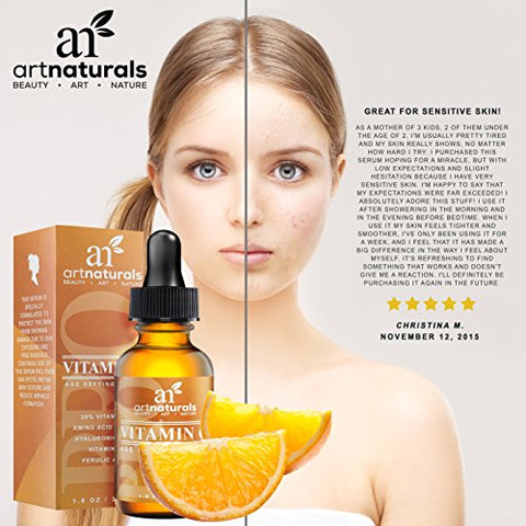 ArtNaturals Enhanced Vitamin C Serum with Hyaluronic Acid 1 Oz - Top Anti Wrinkle, Anti Aging & Repairs Dark Circles, Fades age spots & Sun Damage - 20% Vitamin C Super Strength - Organic ingredients