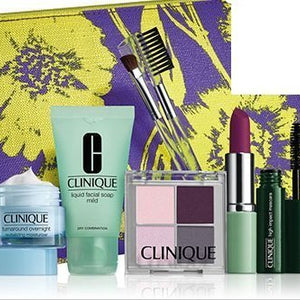 2015 Clinique Makeup Skincare Gift Set (Violet) Turnaround Overnight Moisturizer & More