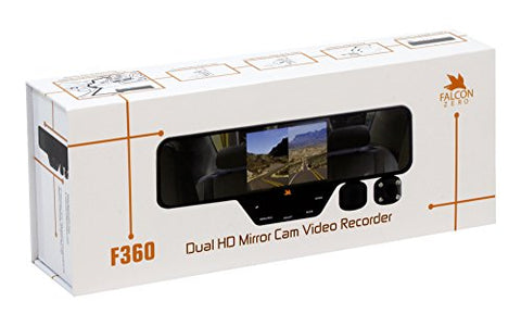 Falcon Zero F360 HD DVR Dual Dash Cam, Rear View Mirror, 1080p, 32GB SD Card (Black)