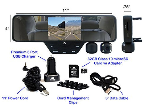 Falcon Zero F360 HD DVR Dual Dash Cam, Rear View Mirror, 1080p, 32GB SD Card (Black)