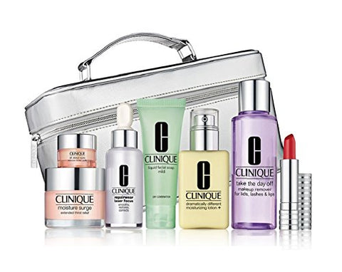 Clinique 8 Pcs the Gift of Great Skin Set in Silvery Train Case