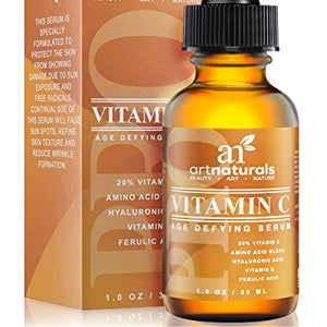 ArtNaturals Enhanced Vitamin C Serum with Hyaluronic Acid 1 Oz - Top Anti Wrinkle, Anti Aging & Repairs Dark Circles, Fades age spots & Sun Damage - 20% Vitamin C Super Strength - Organic ingredients