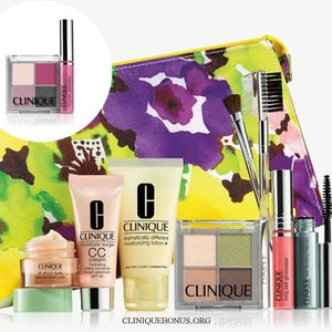 NEW 2015 Clinique 9 Pcs Makeup Skincare Gift Set with Brush Kit & More! ($85+ Value)