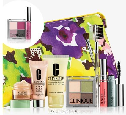 NEW 2015 Clinique 9 Pcs Makeup Skincare Gift Set with Brush Kit & More! ($85+ Value)